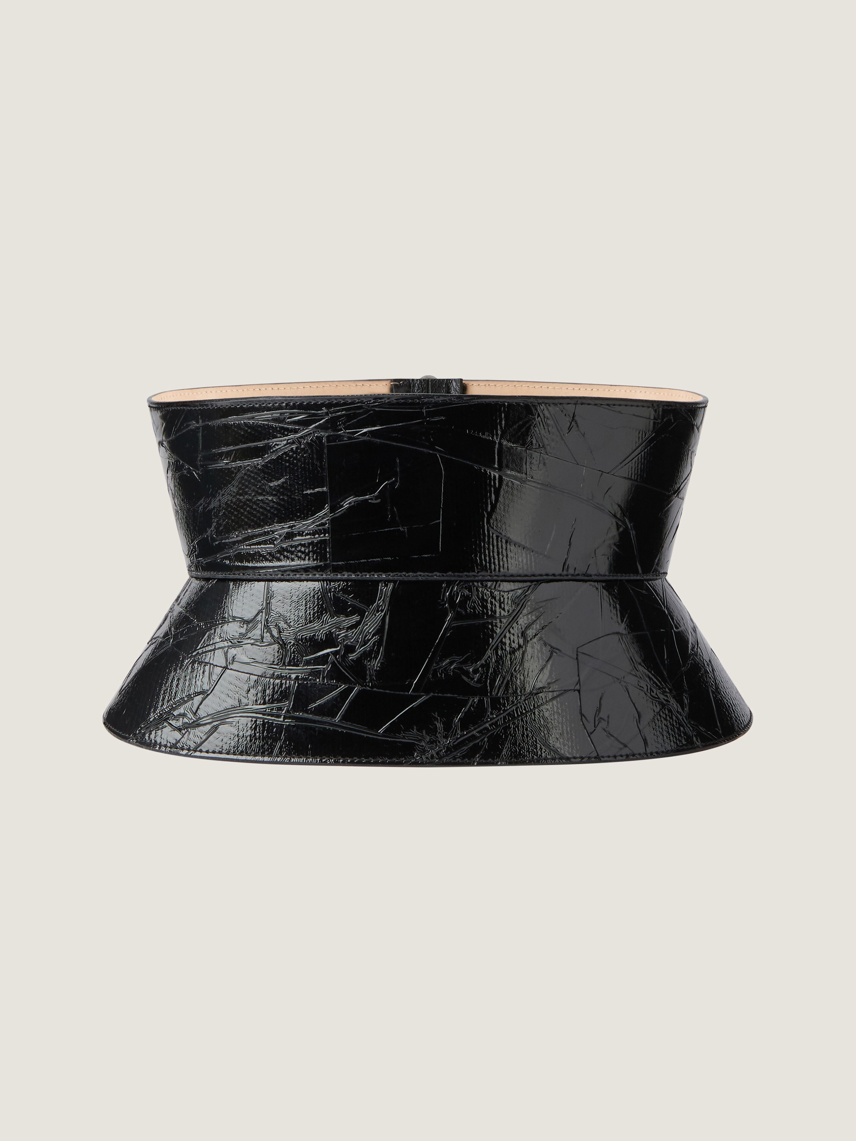 Corset belt in leather with Tape print
